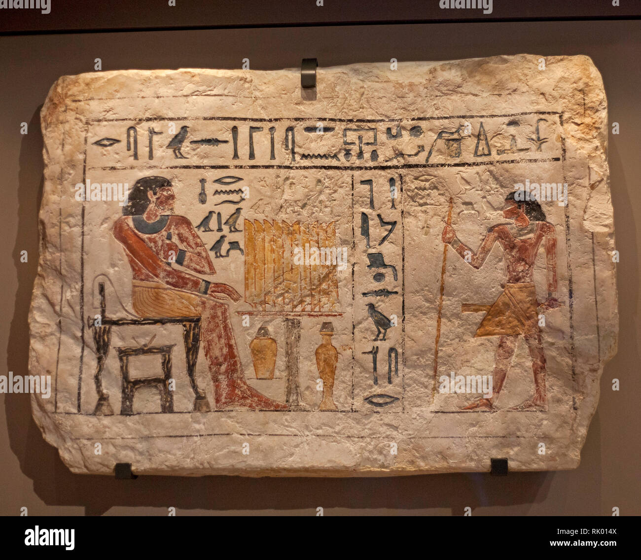 Edinburgh, Scotland, UK, 8th February 2019, after completion of a £3.6 million project backed by nearly 500 different donors National Museum of Scotland opens new Egyptian and east Asian treasures showcase as 1300 objects go on public display, 40 per cent will be displayed for the first time in a generation. Tomb Chapel Relief Fragment Aakseneb Stock Photo