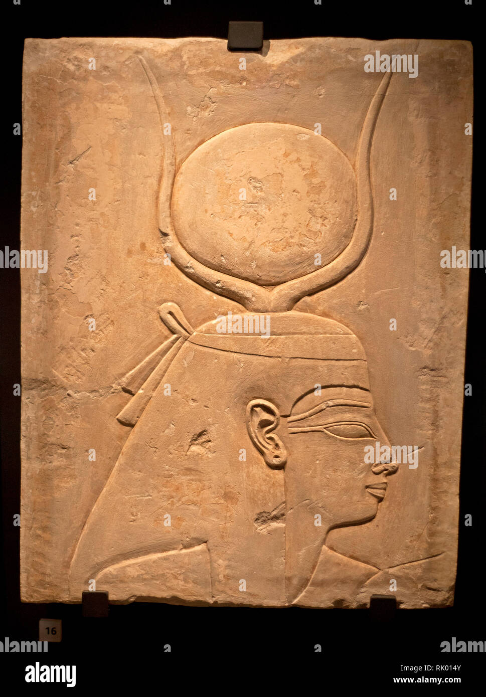 Edinburgh, Scotland, UK, 8th February 2019, after completion of a £3.6 million project backed by nearly 500 different donors National Museum of Scotland opens new Egyptian and east Asian treasures showcase as 1300 objects go on public display, 40 per cent will be displayed for the first time in a generation. Relief of the Goddess Hathor. Stock Photo