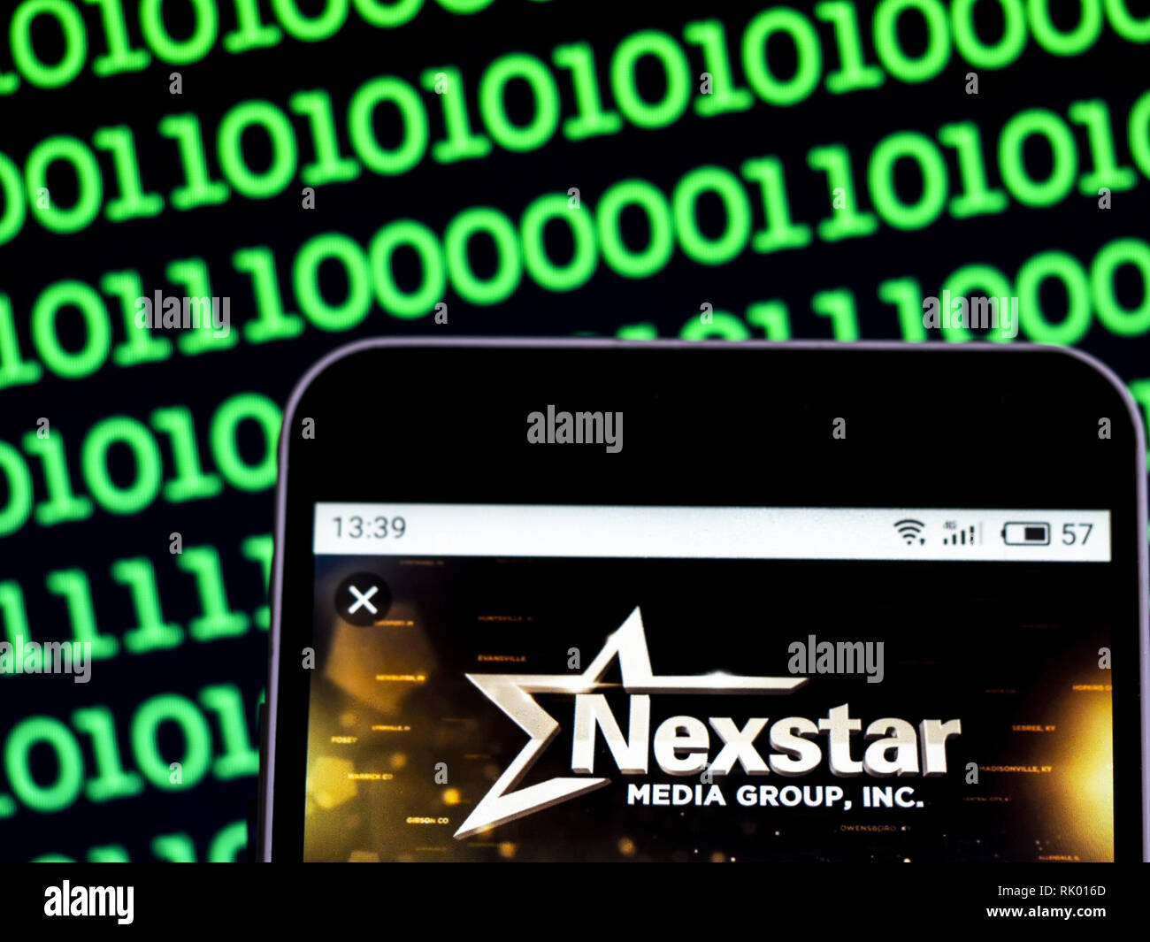 Kiev, Ukraine. 8th Feb, 2019. Nexstar Media Group Television broadcasting company logo seen displayed on a smart phone. Credit: Igor Golovniov/SOPA Images/ZUMA Wire/Alamy Live News Stock Photo