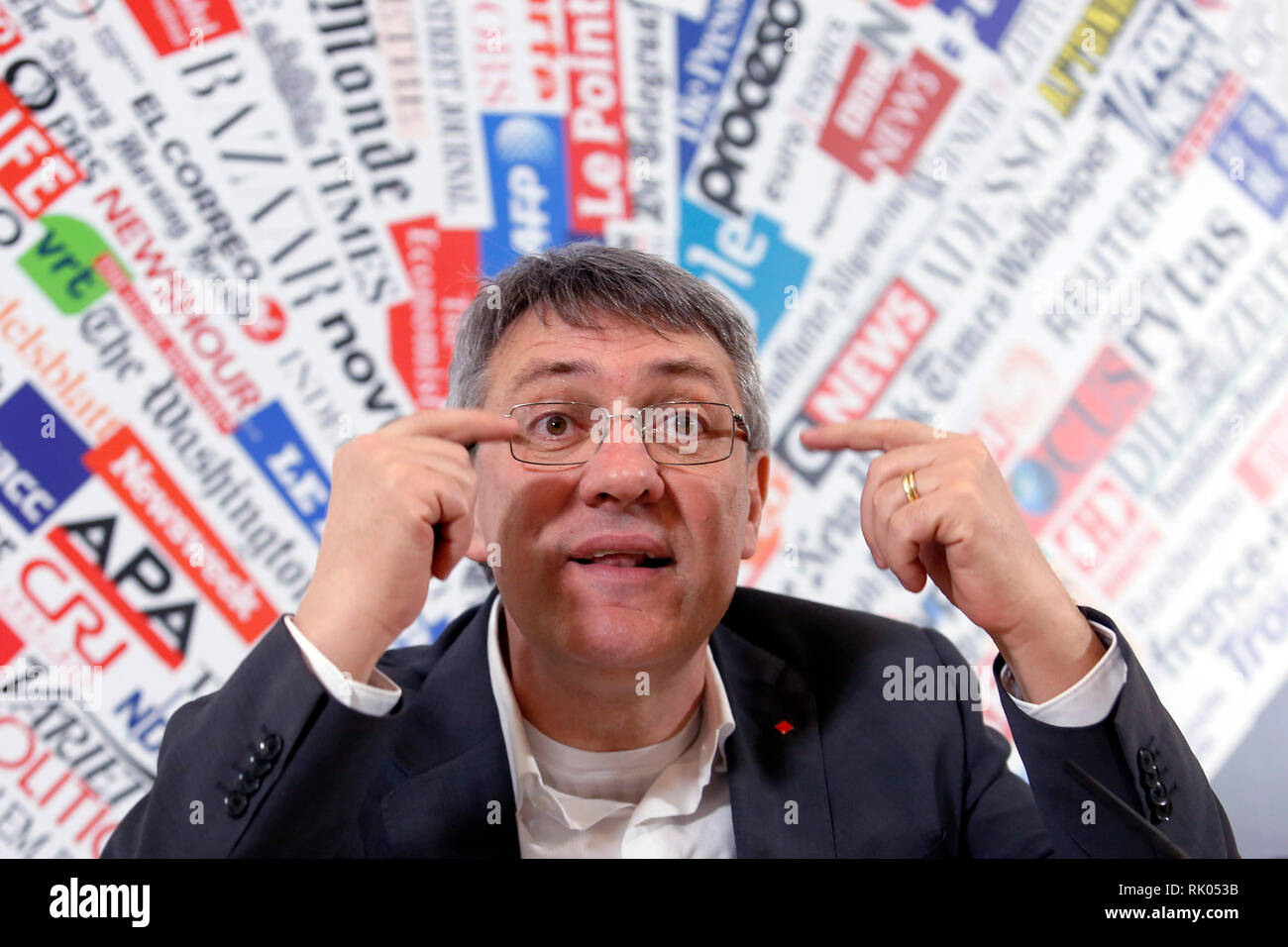 Maurizio Landini Rome February 8th 2019. Press conference of the newly elected secretary of CGIL trade union, the biggest syndicate in Italy. Foto Samantha Zucchi Insidefoto Stock Photo
