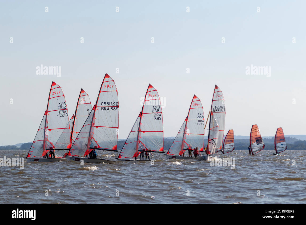 Porto Alegre, Brazil. 08th Feb, 2019. Second race day of the XXVI Youth Cup 2019. Held at Veleiros do Sul, Porto Alegre, RS. With approximately 70 watercraft, the Youth Cup will have a dispute in the following classes: RS: X (Men and Women), Laser Radial (Men and Women), 420 (Men and Women) and 29er Masc. And Fem.). The event is selective for the formation of the Brazilian Youth Sailing Team (EBVJ) that will represent Brazil in the World Youth Championship, to be held in July 2019 in the city of Gdynia, Poland. Credit: Raul Pereira/FotoArena/Alamy Live News Stock Photo