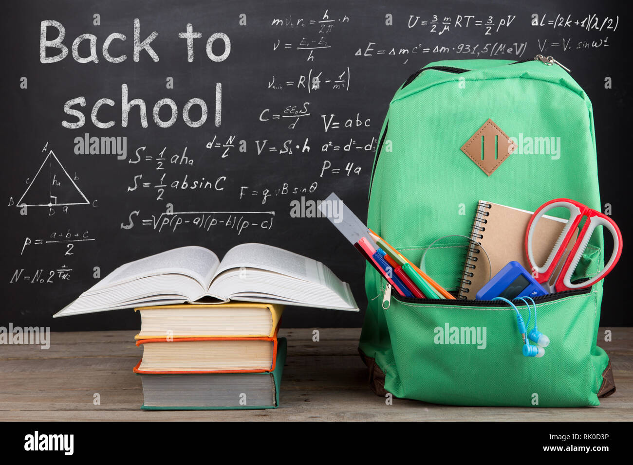 Education concept - school backpack with books and other supplies Stock ...
