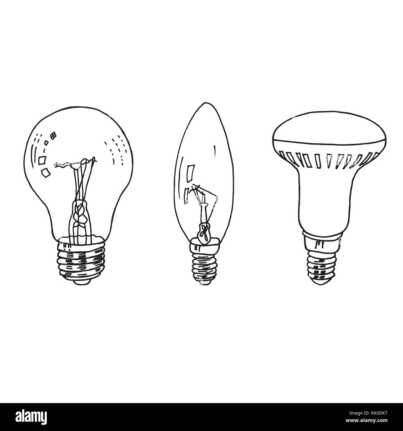 Hand drawn incandescent and LED light bulbs. Vector illustration Stock  Vector Image & Art - Alamy