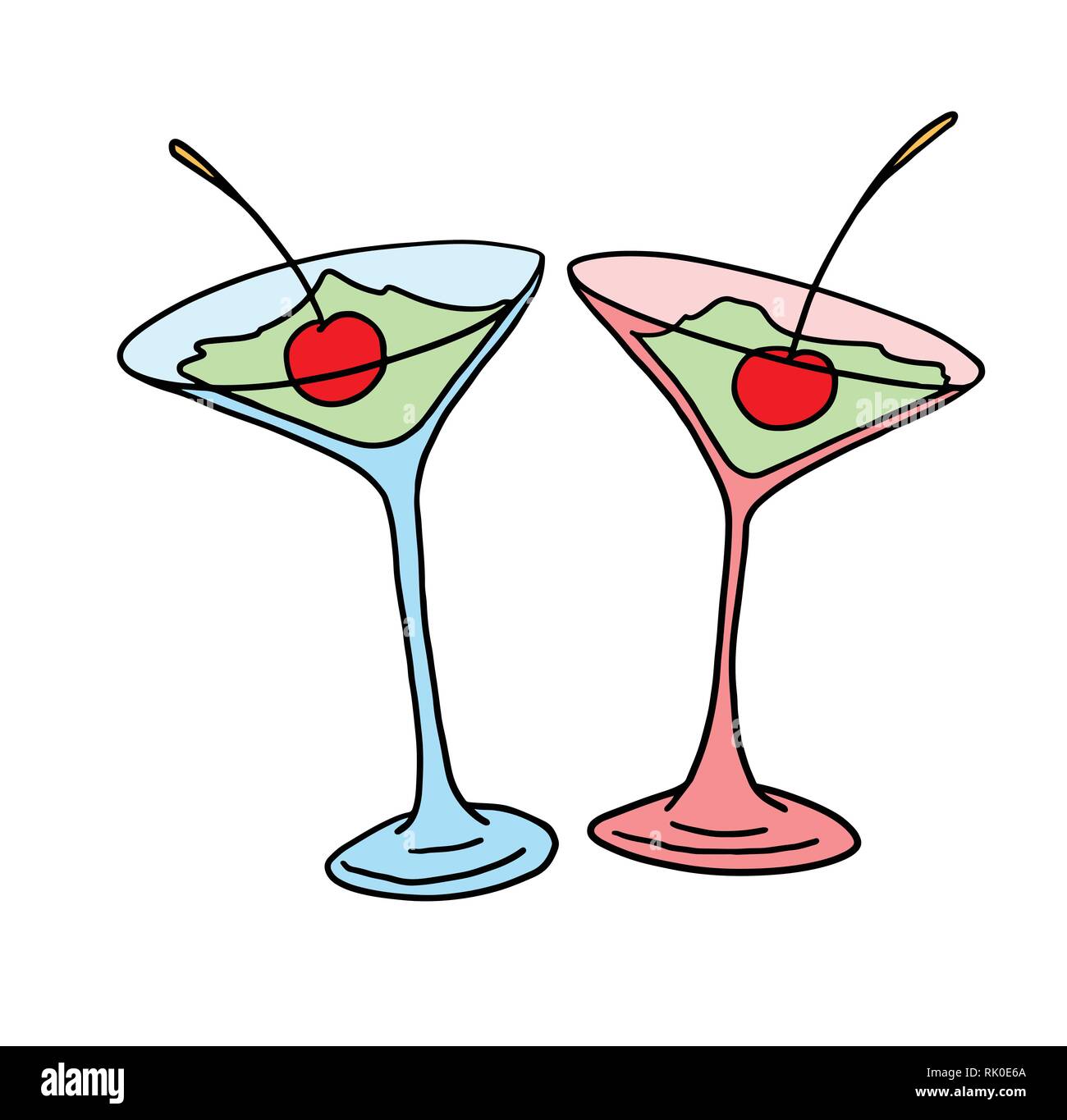 illustration cocktails with cherry vector Stock Vector
