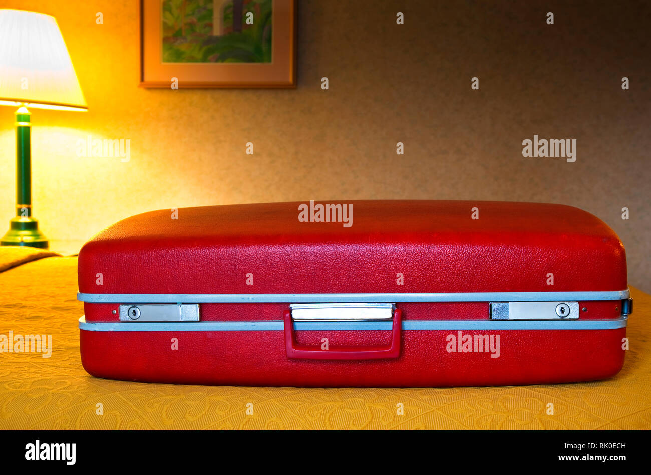 Red Suitcase in Motel Room Stock Photo Alamy
