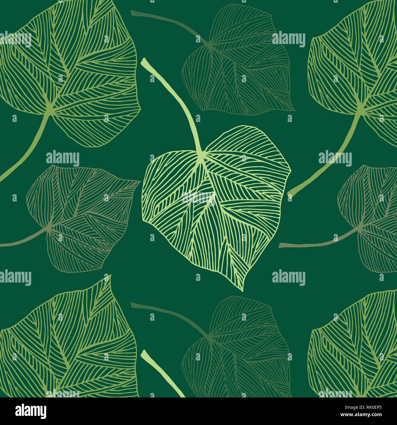 Ivy leaves spring vector pattern in green colors palette Stock Vector