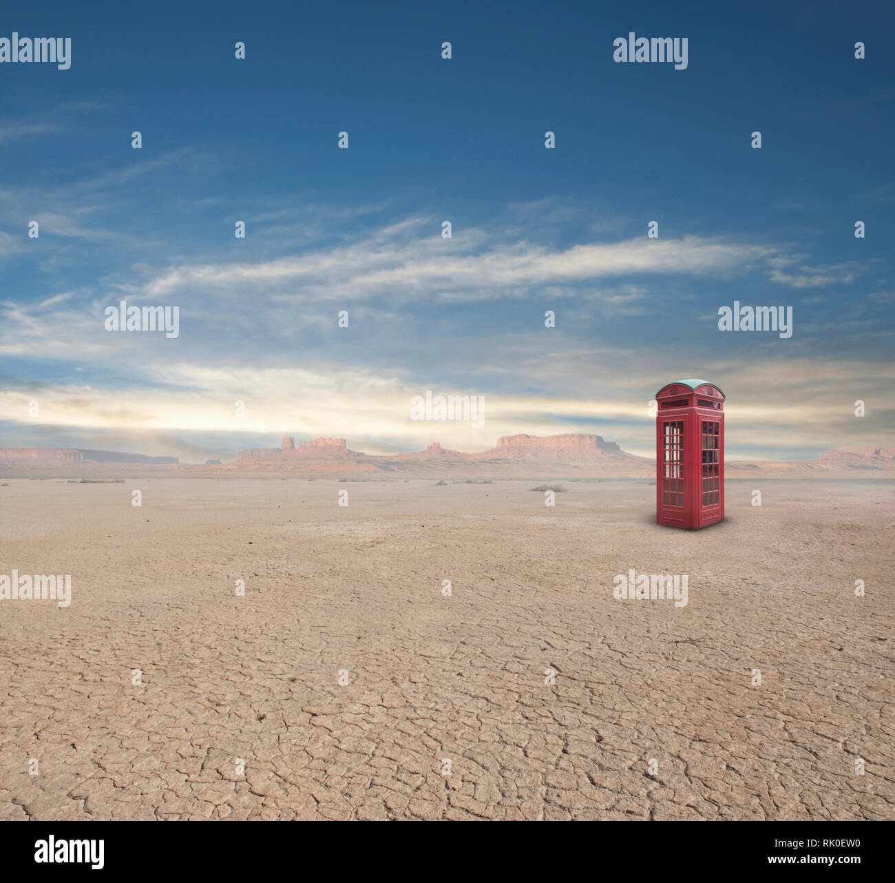 Telephone Box in Desert Stock Photo