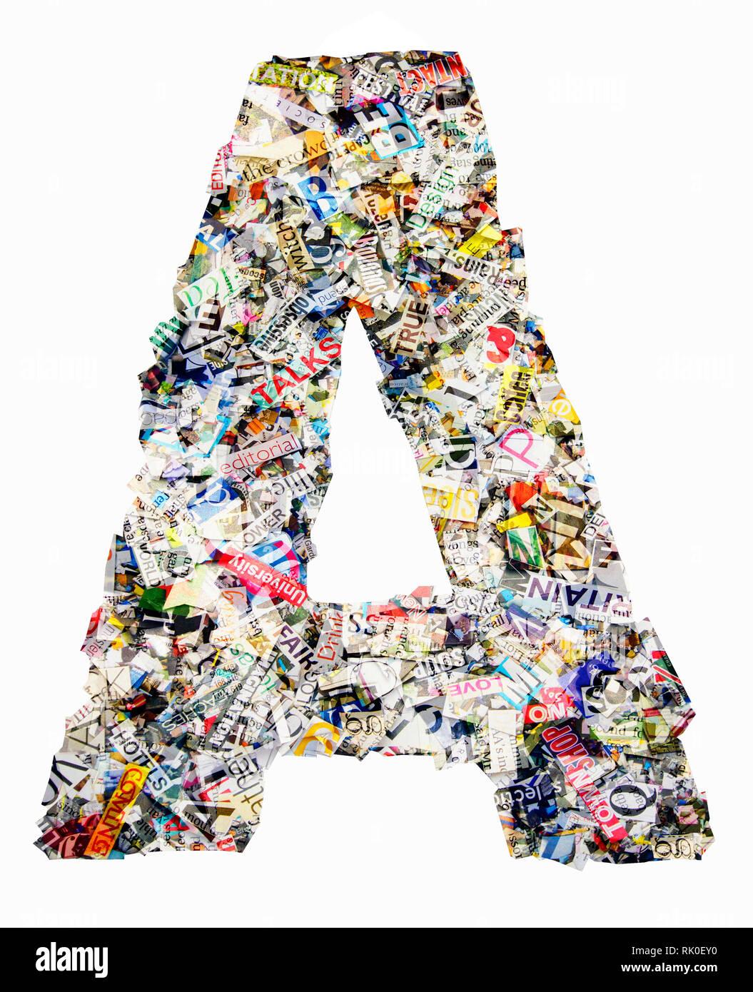 The letter A made from newspaper confetti Stock Photo