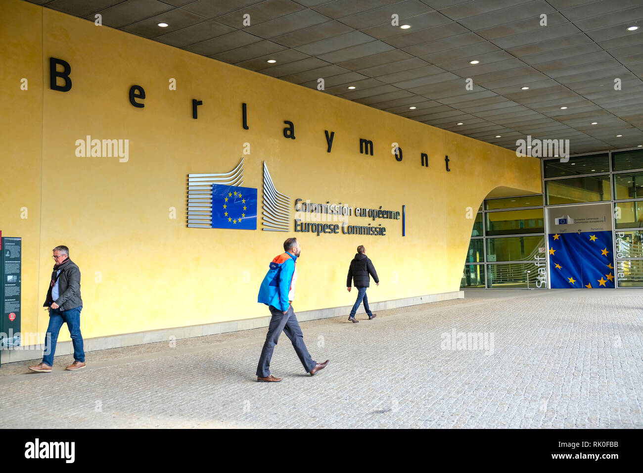 Brussels, Belgium - in front of the staff entrance of the building of the European Commission, the Palais Berlaymont, in Brussels, Brüssel, Belgien - Stock Photo