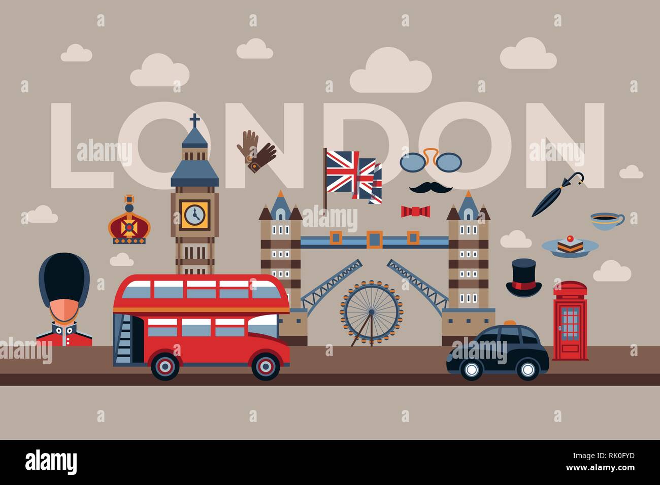 Digital vector london simple icons, flat style infographics Stock ...