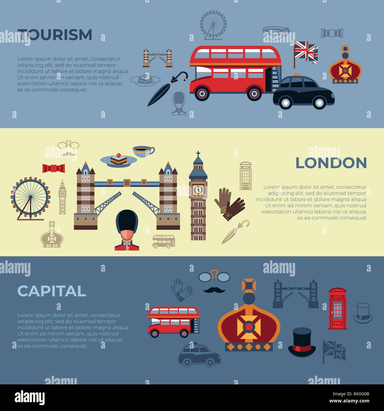 Digital vector london simple icons, flat style infographics Stock Vector