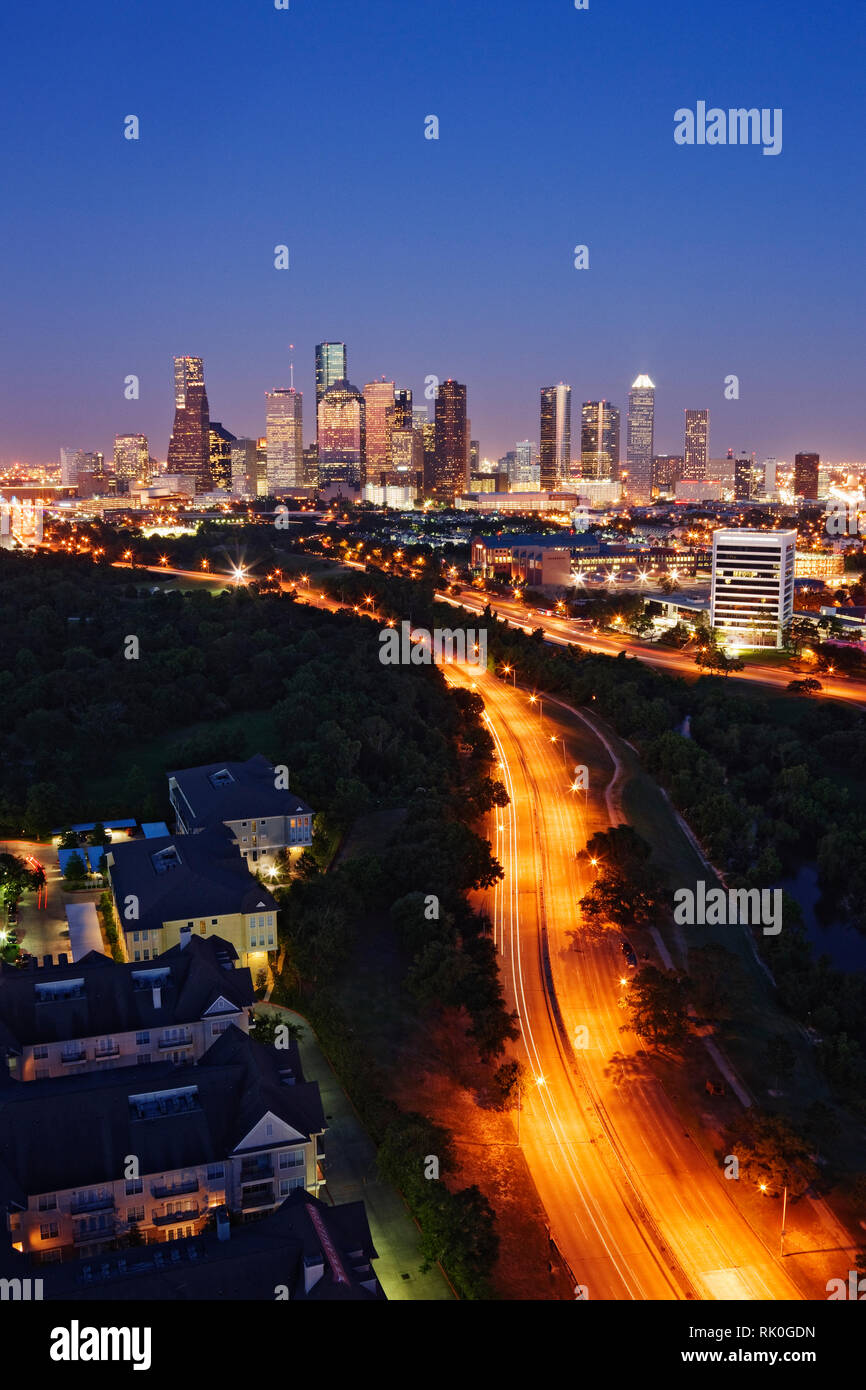 City Lights of Downtown Houston at Dusk Stock Photo Alamy