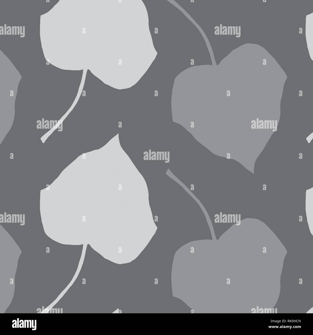 Ivy leaves silhouette vector pattern in gray colors palette Stock Vector