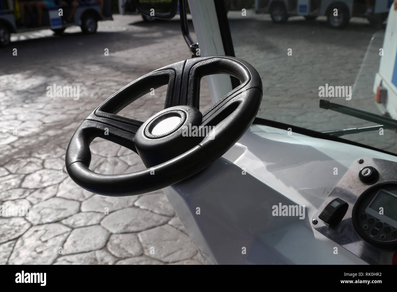 The rudder of a small electric car Stock Photo