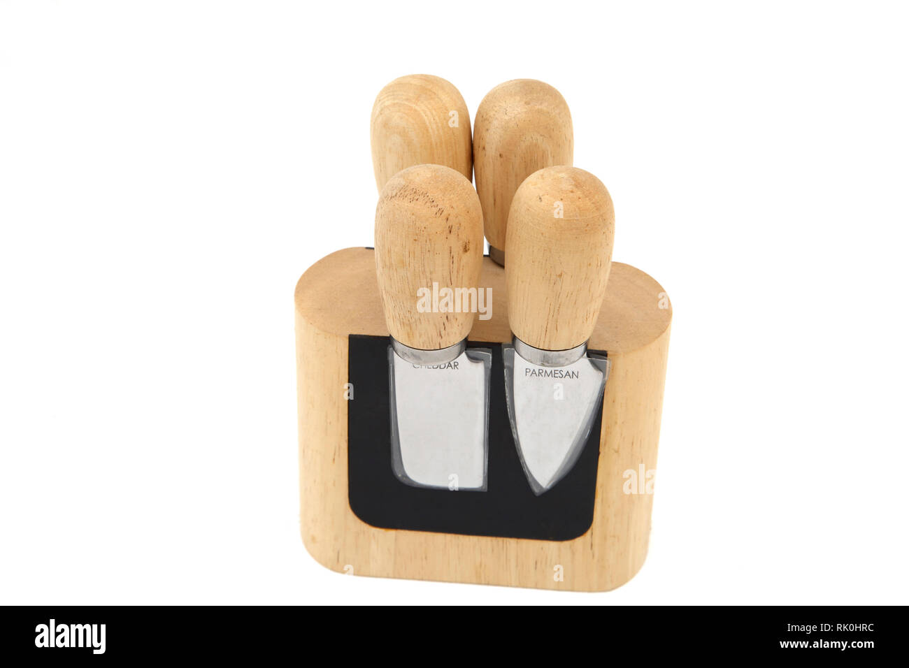 Set of Cheese Knives on a Block Stock Photo Alamy