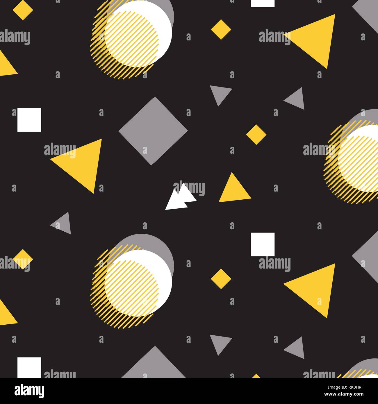 Abstract overlap geometric vector pattern in yellow, black and gray colors palette on a black background Stock Vector