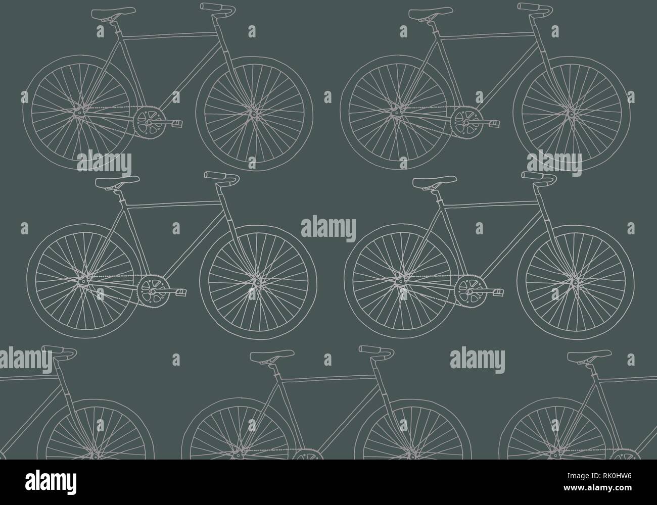 Hand drawn hipster bike vector pattern illustration in gray colors palette Stock Vector