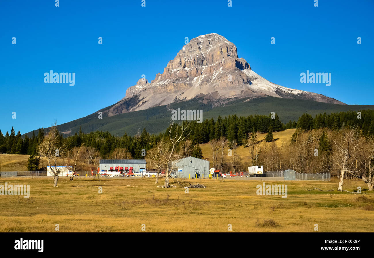Farm at the bottom of Crowsnest Pass in British Columbia, Canada Stock