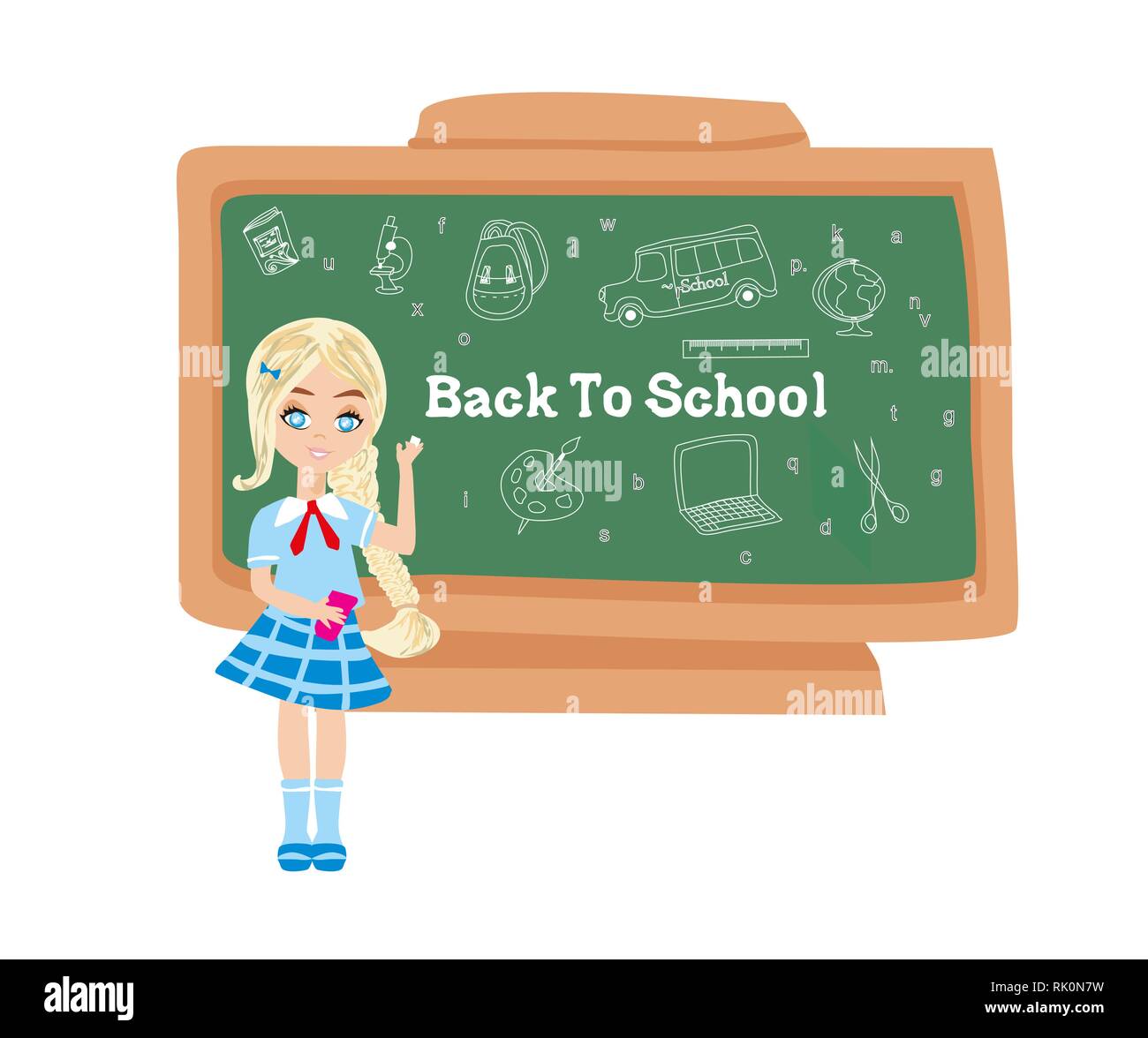 Back to school - card with a charming student Stock Vector