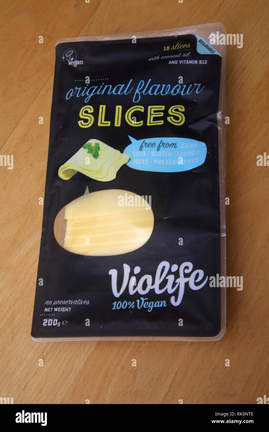 Vegan Violife Original Flavour Slices Cheese Substitute  Free From Dairy, Soya, Gluten, Lactose,nuts and Preservatives Stock Photo