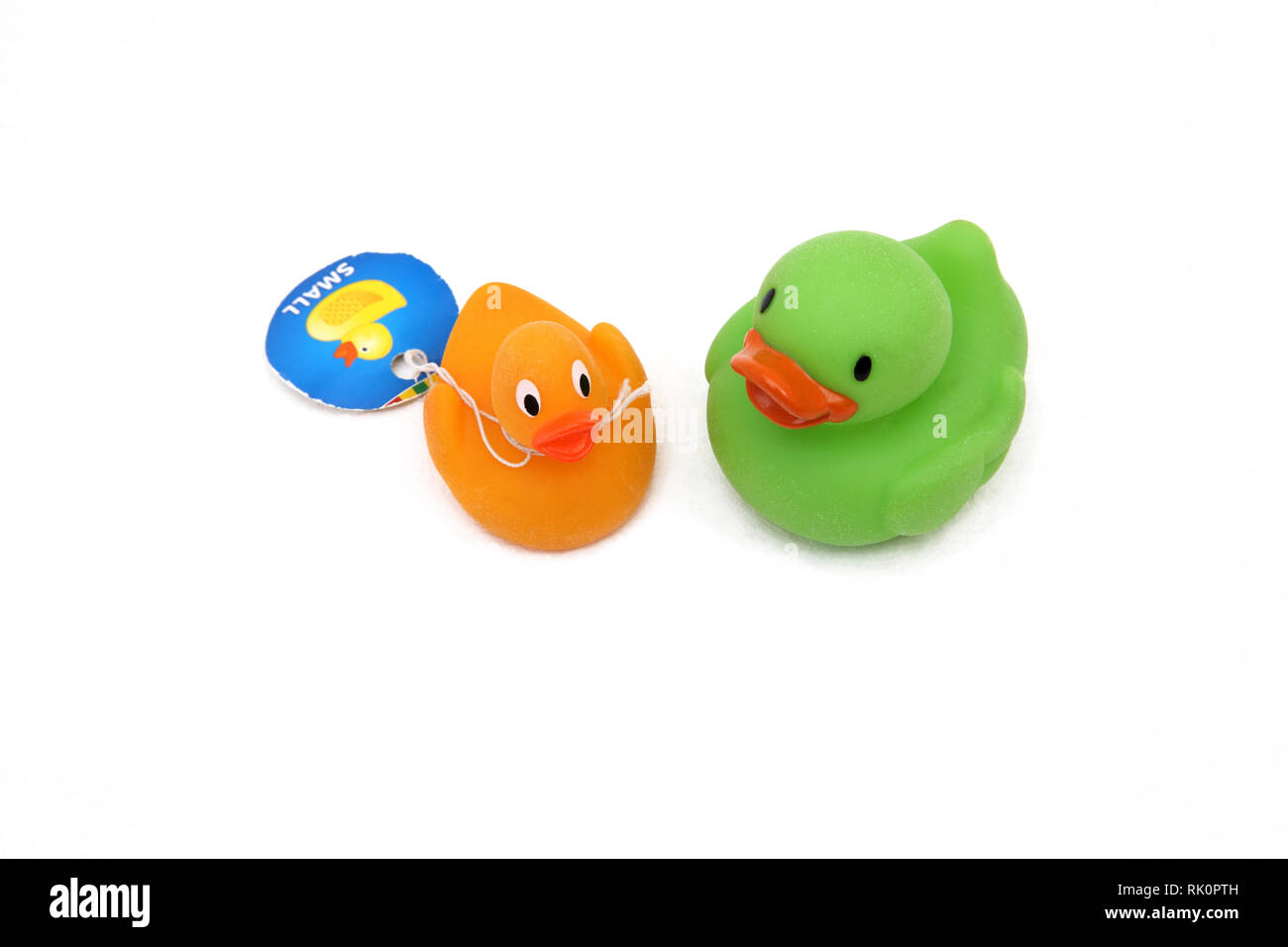 Two Small Rubber Ducks Bath Toys Stock Photo