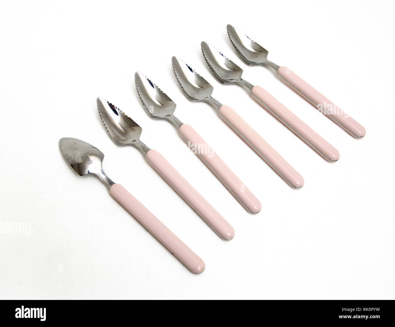 Vintage 1960's Viners Grapefruit Spoons with Serrated Edges and Pink