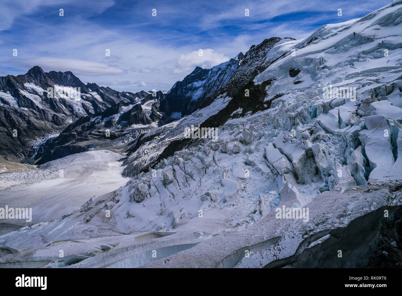 Aerial view of the Alps mountains in Switzerland. View from helicopter ...