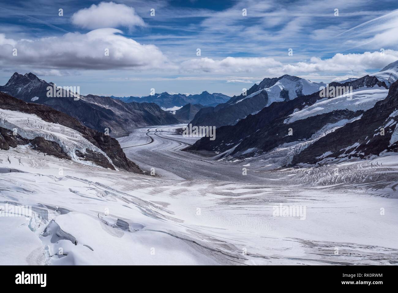 Aerial view of the Alps mountains in Switzerland. View from helicopter ...