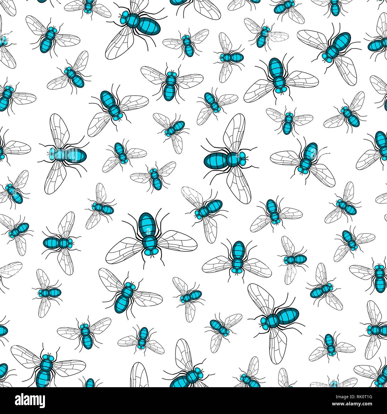 Seamless pattern of the random fly insects Stock Vector