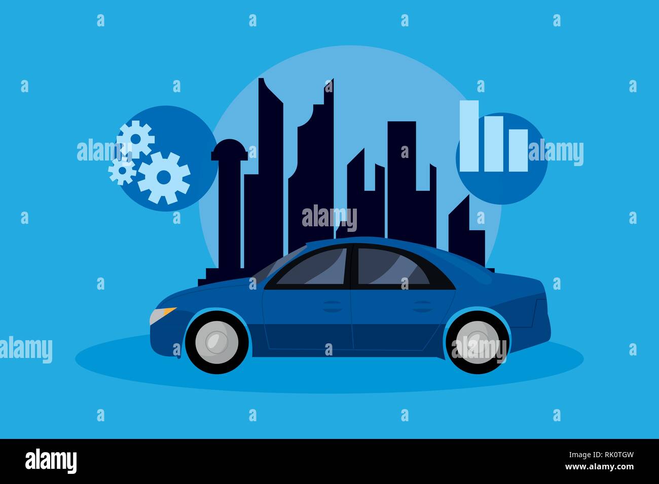 autonomous smart car cityscape chart vector illustration Stock Vector