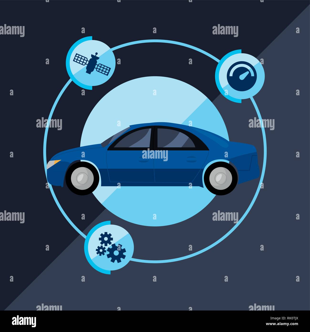 autonomous smart car connection speed satellite vector illustration