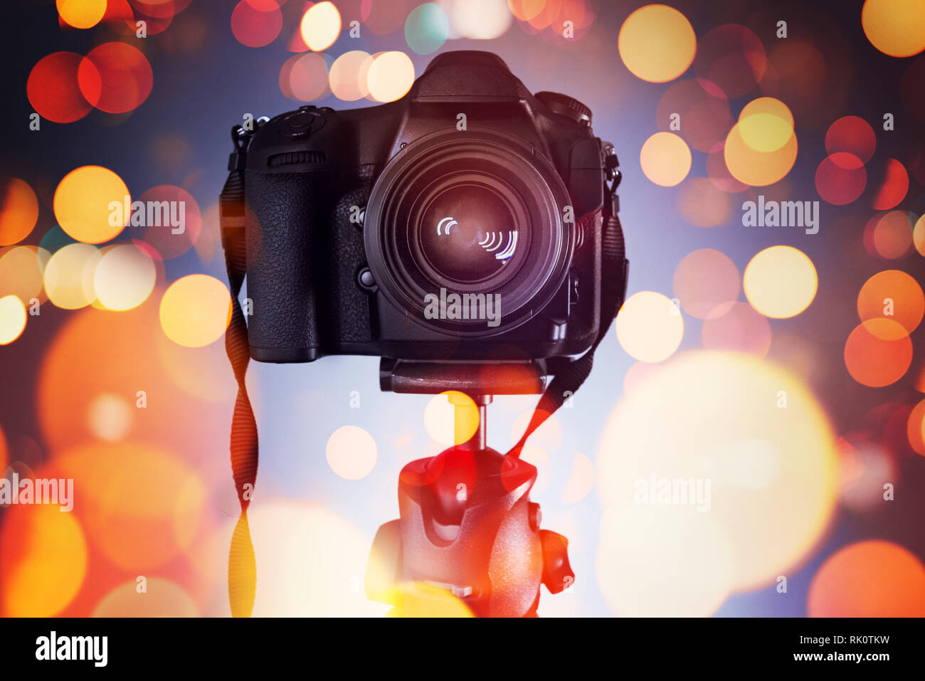 DSLR camera on tripod, photography and videography concept Stock Photo