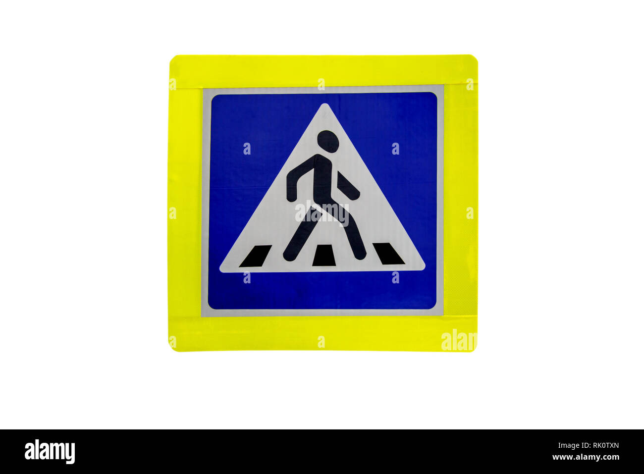 Pedestrian crossing, road sign isolated on white background. Stock Photo