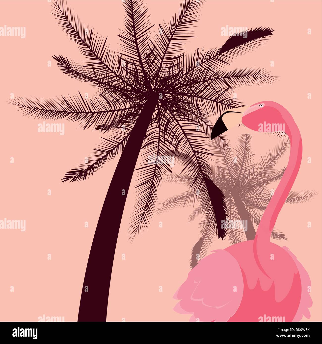 tropical flamingo tree palm pink background vector illustration Stock ...