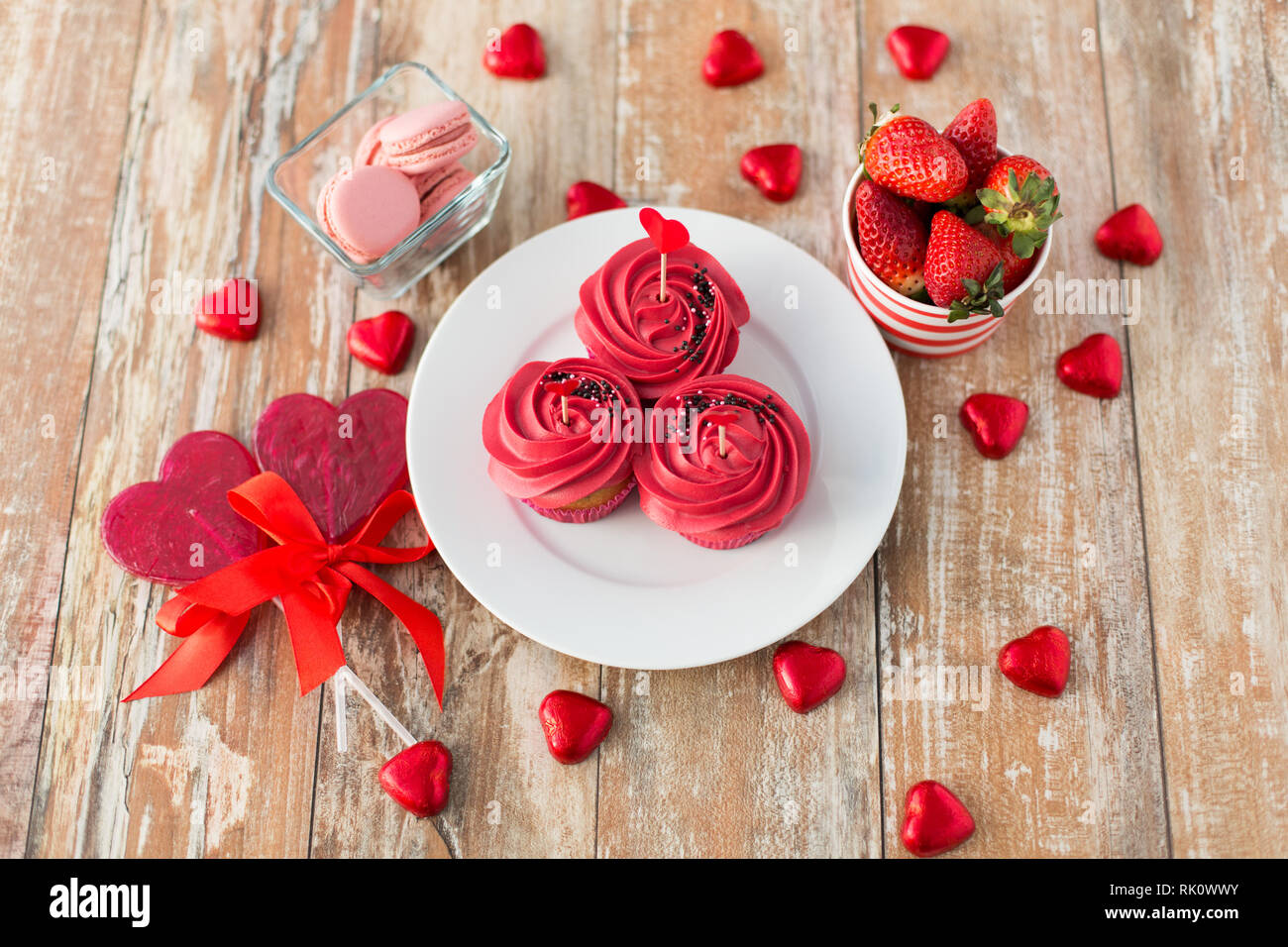 close up of red sweets for st valentines day Stock Photo