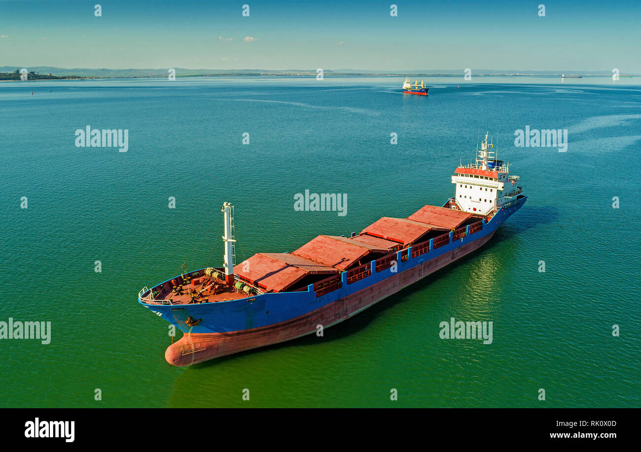 Aerial View From Drone Transportation Ship In The Black Sea Stock