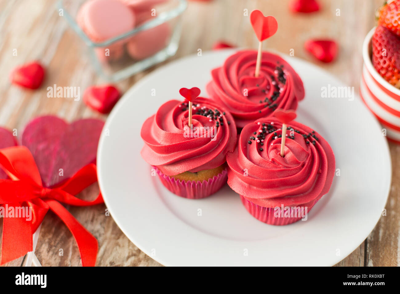 close up of red sweets for valentines day Stock Photo