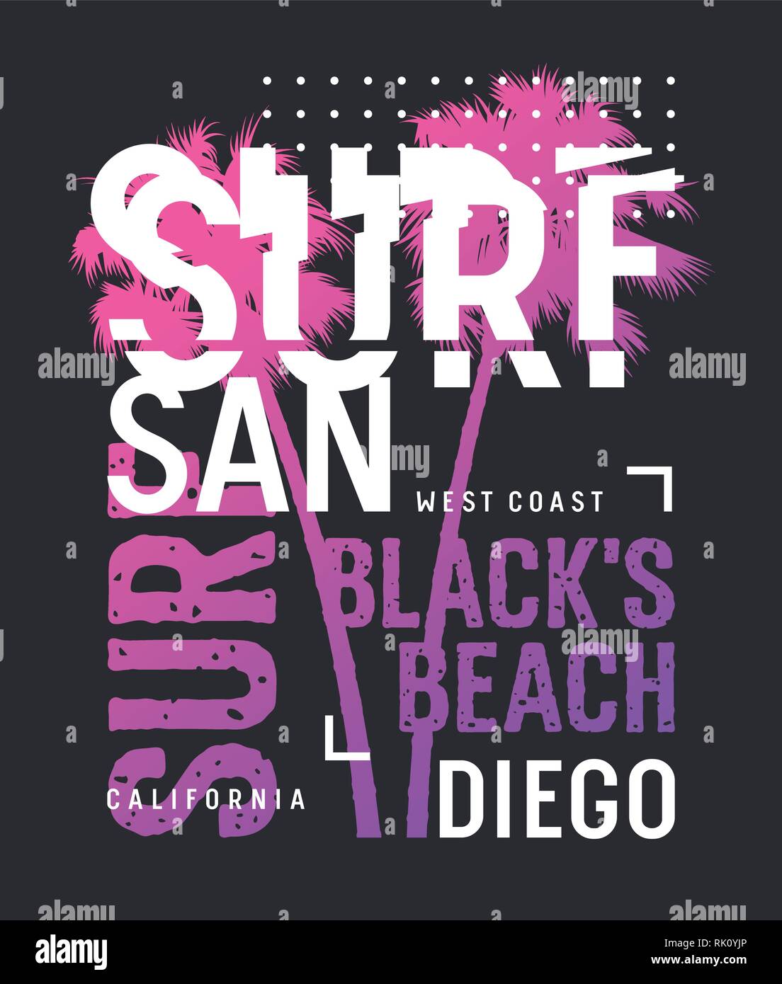 Surf California t-shirt and apparel design. Surfing artwork. Trendy Graphic Tee. Vectors Stock Vector