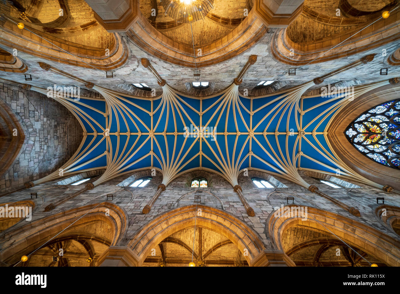 View of ornate roof ceiling of St Giles Cathedral in Edinburgh Old Town, Scotland, UK Stock Photo