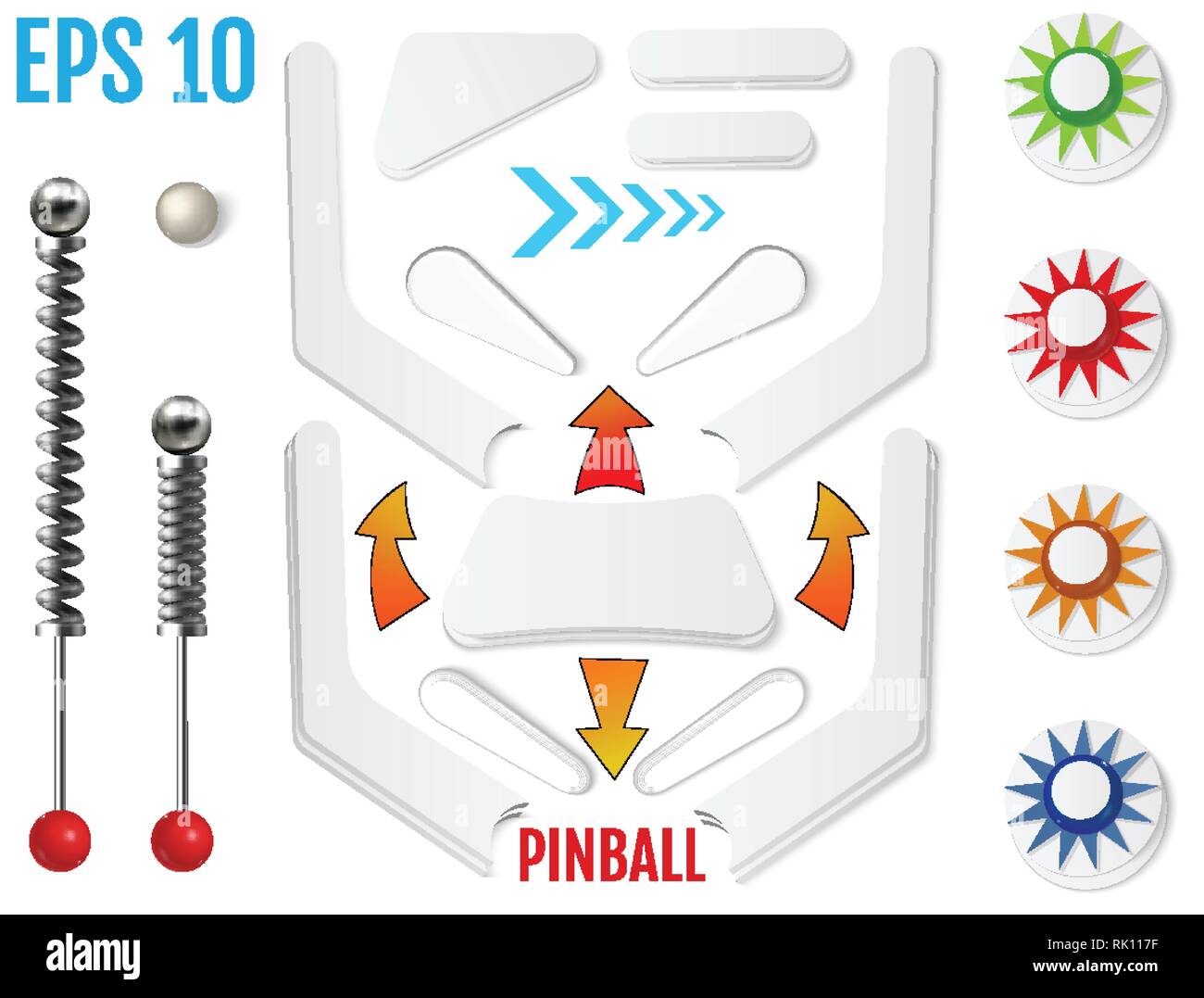 Isolated pinball elements. Realistic mockup set with different set of tools vector illustration Stock Vector