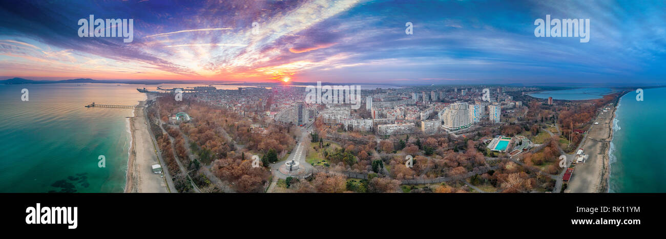 Panoramic view of Burgas city, shot with a drone,Burgas,Bulgaria - Image Stock Photo