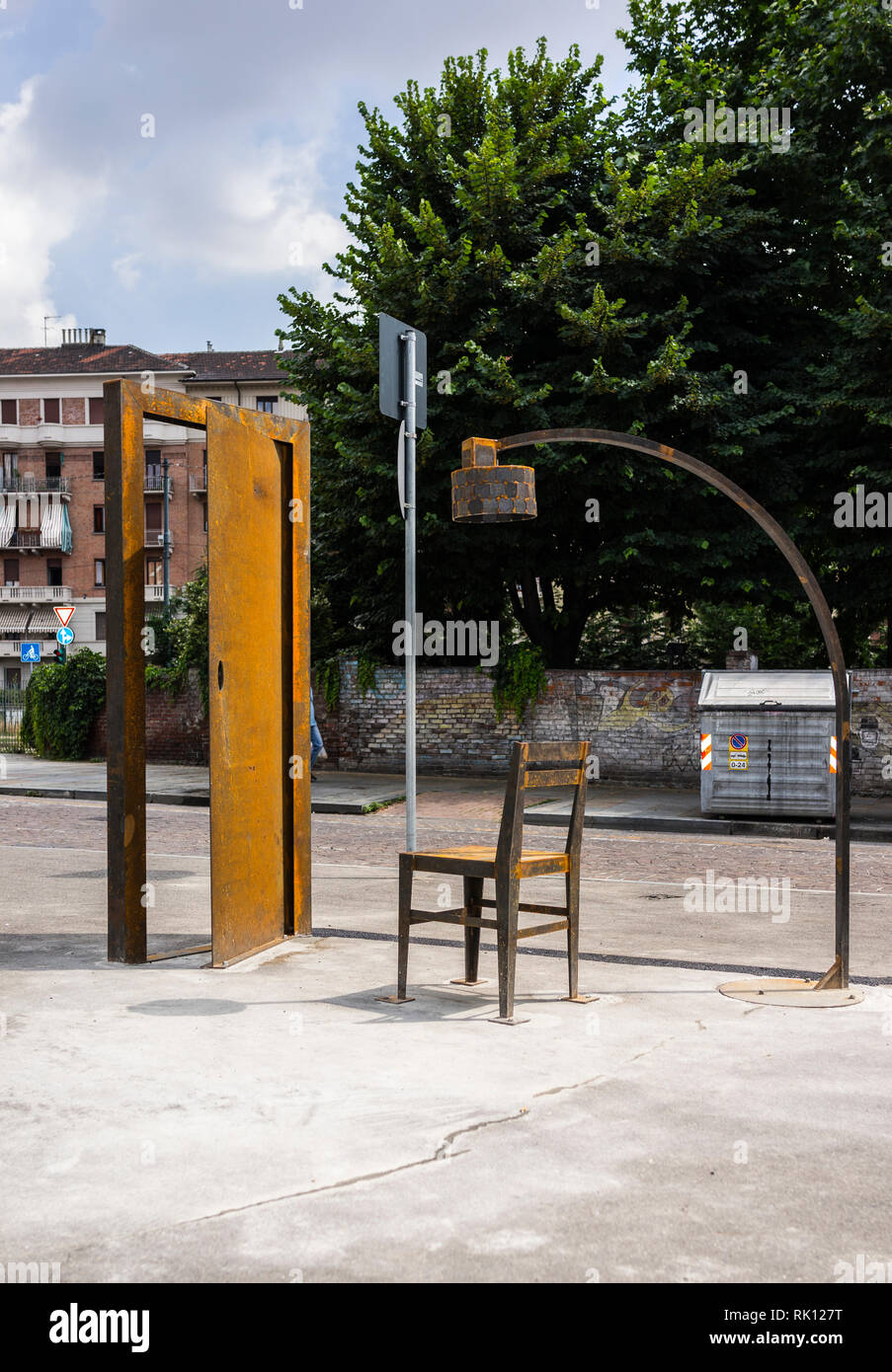 Turin, Italy - June 22, 2013: 'I stay awake waiting for you', artwork by Daniele Beccaria exposed in a peripheral neighborhhod. Stock Photo