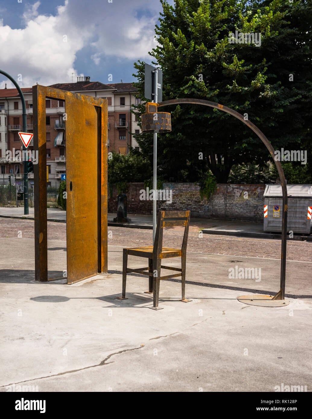 Turin, Italy - June 22, 2013: 'I stay awake waiting for you', artwork by Daniele Beccaria exposed in a peripheral neighborhhod. Stock Photo