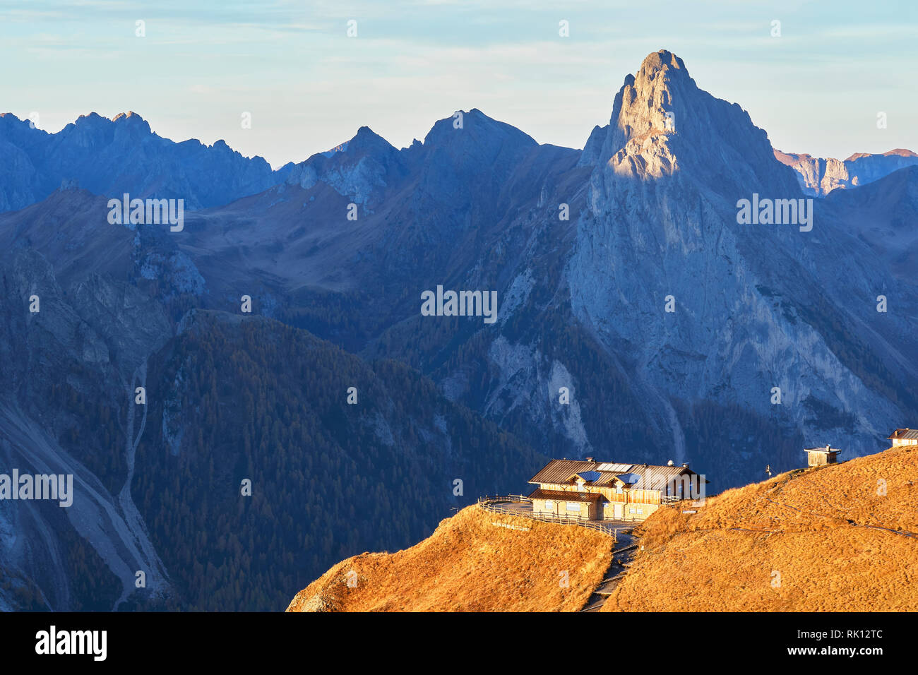 The Rifugio dal Pan and Colac, Dolomites, Trentino, Italy Stock Photo