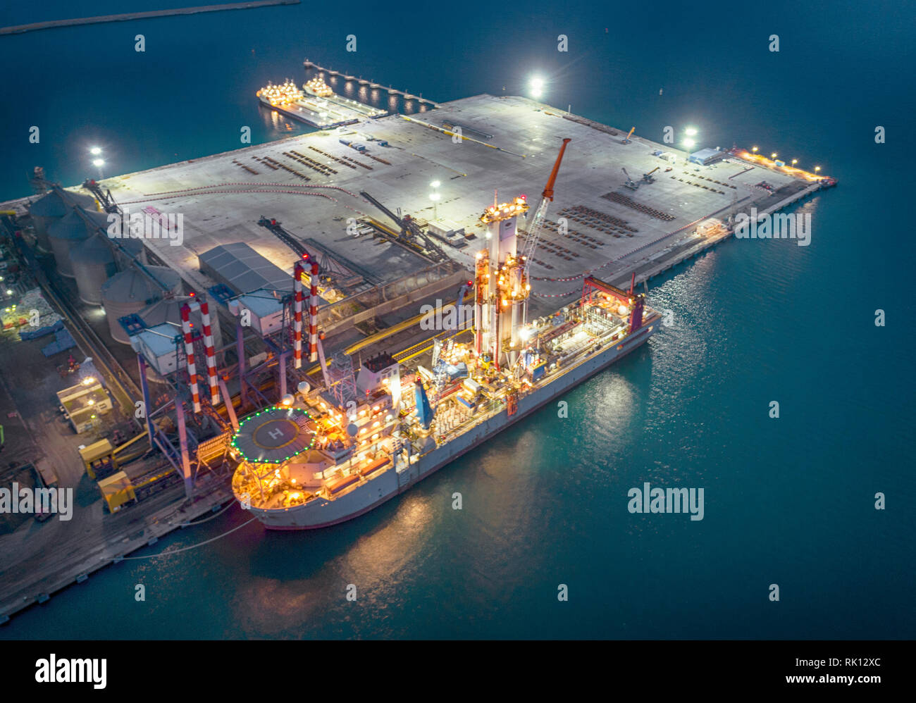 Noble Globetrotter 2, drill ship.With this ship they will seek oil in the Black Sea.Aerial View from Drone Stock Photo