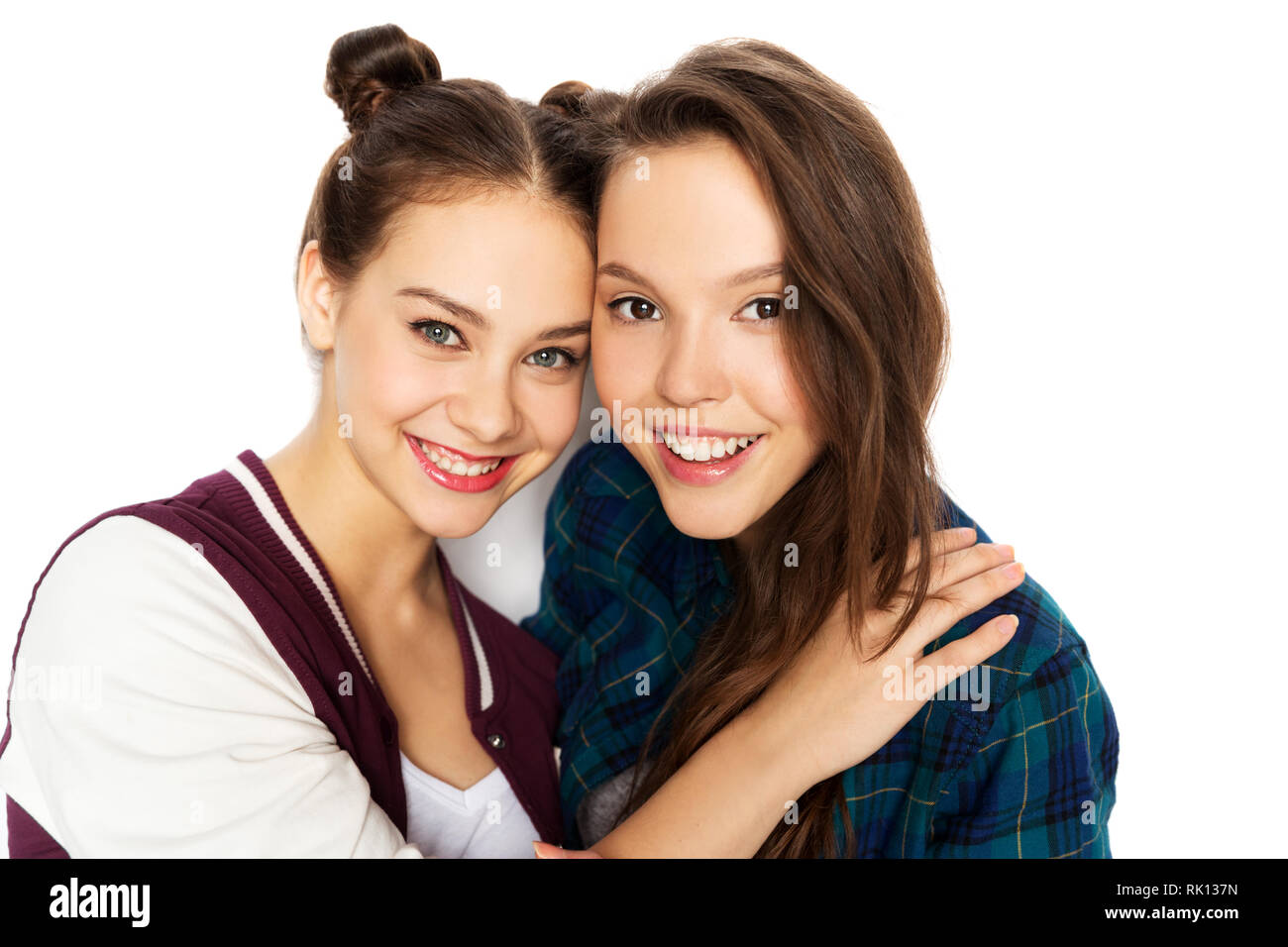 happy smiling pretty teenage girls hugging Stock Photo - Alamy