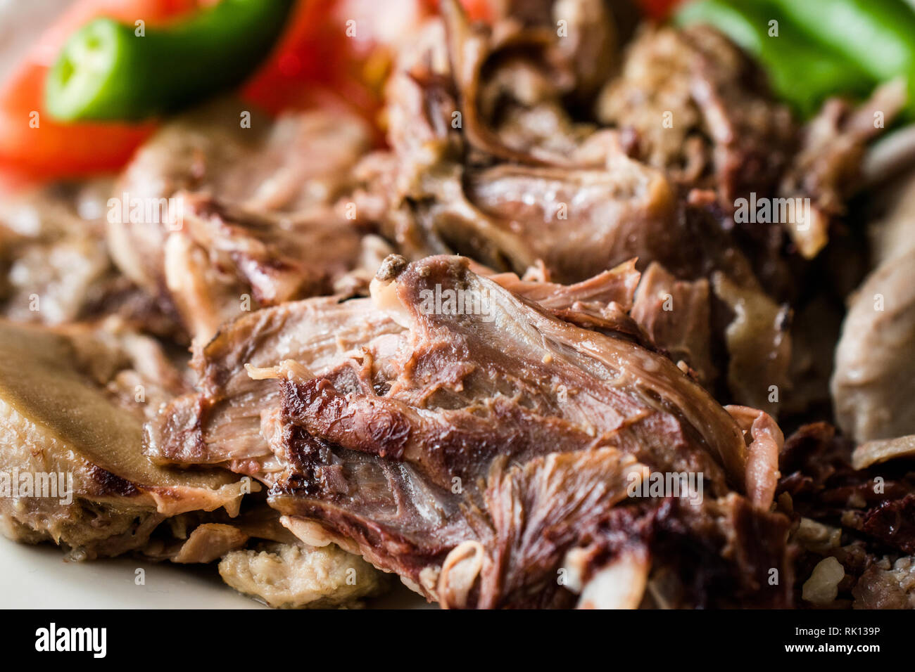 Traditional Turkish Offal Food Kelle Sogus / Lamb Head Meat with Brain