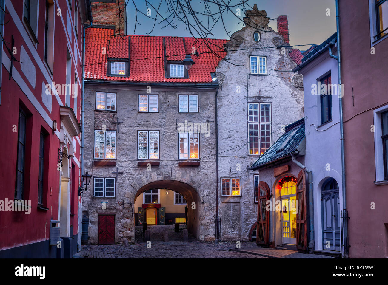 Medieval motifs in old Riga city. For tourists, medieval architecture of old Riga town can offer unforgettable atmosphere of the Middle Ages and uniqu Stock Photo