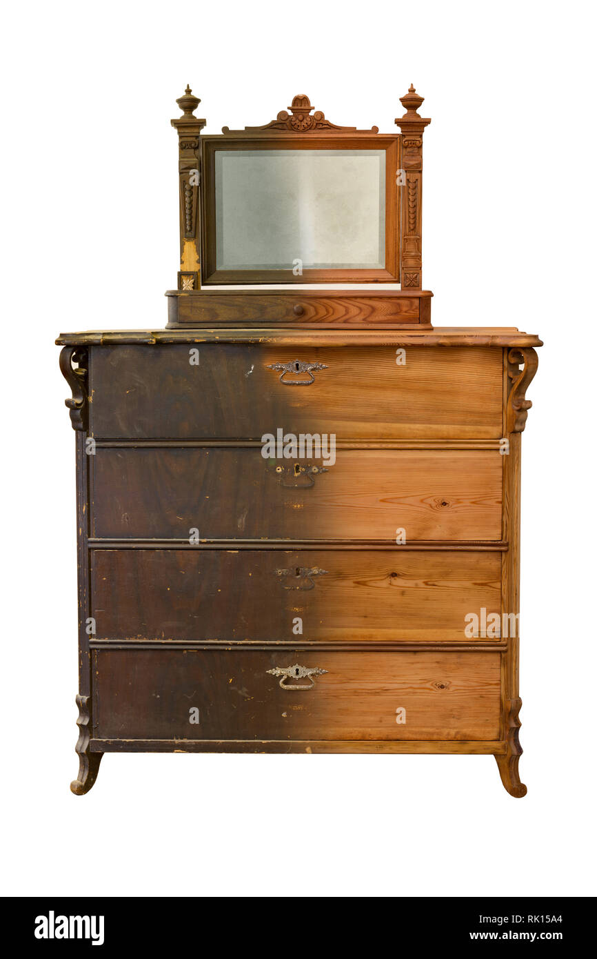 Antique Chest Of Drawers With Authentic Fabric And Wood Carving