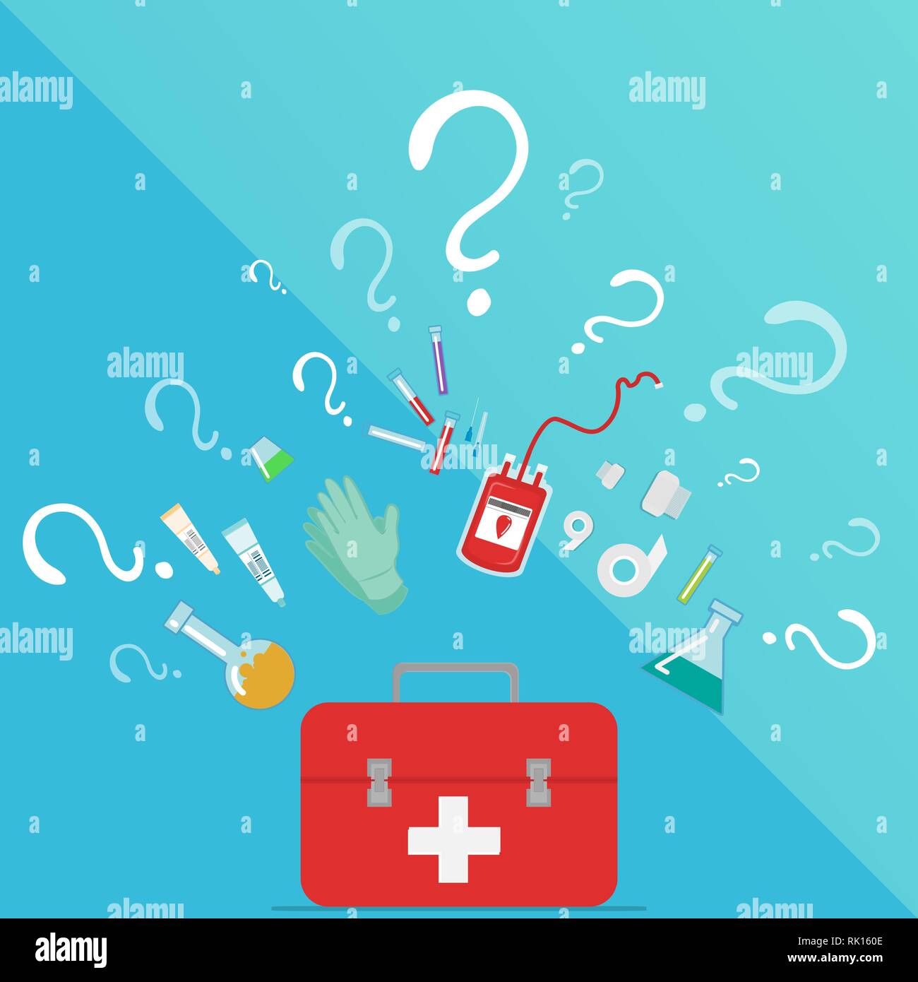 Medical Taking Blood donation kit laboratory equipment on light blue ...